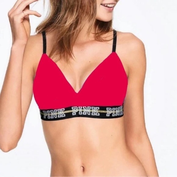 VICTORIA’S Secret PINK Red Wear Everywhere Lightly Lined Wireless Bra Size 34D - Picture 1 of 10